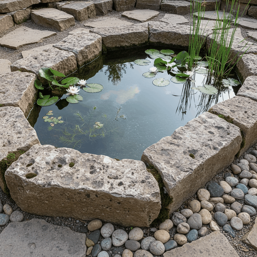 Bordure jardin autour bassin