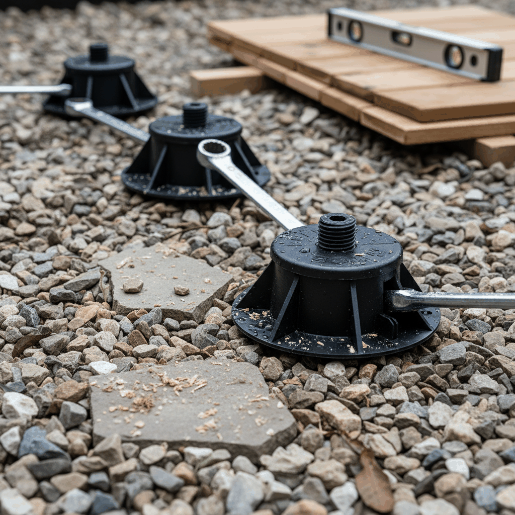 Montage plots réglables terrasse
