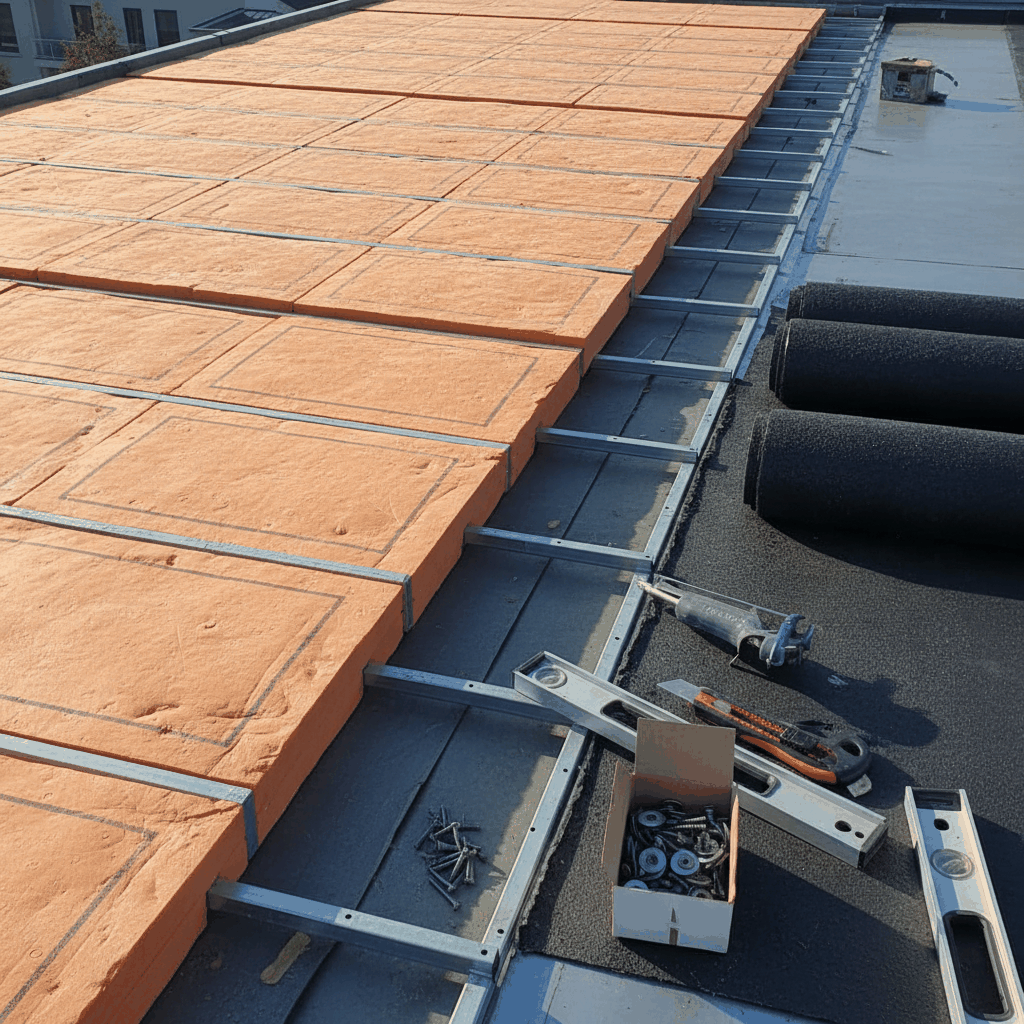 Pose panneau PIR toiture plate